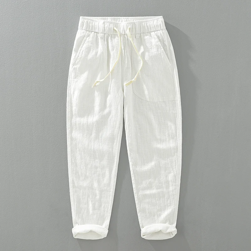 2024 Spring New Cotton Linen Harem Pants Men Solid Color Casual Thin Breathable Trousers