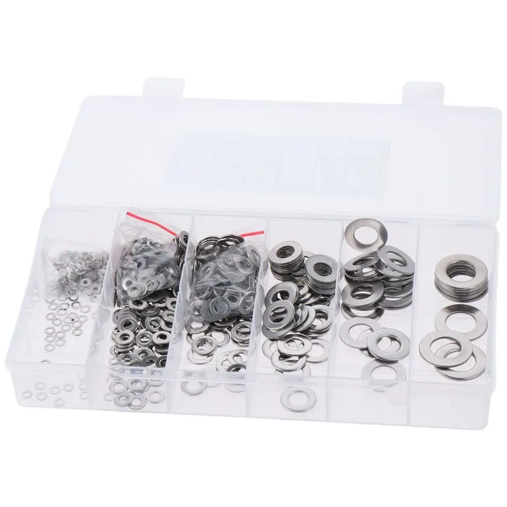 

800Pcs 9 Sizes Flat Washers M2 M2.5 M3 M4 M5 M6 M8 M10 M12 304 Stainless Steel Washers Assortment Kit Metal Washers