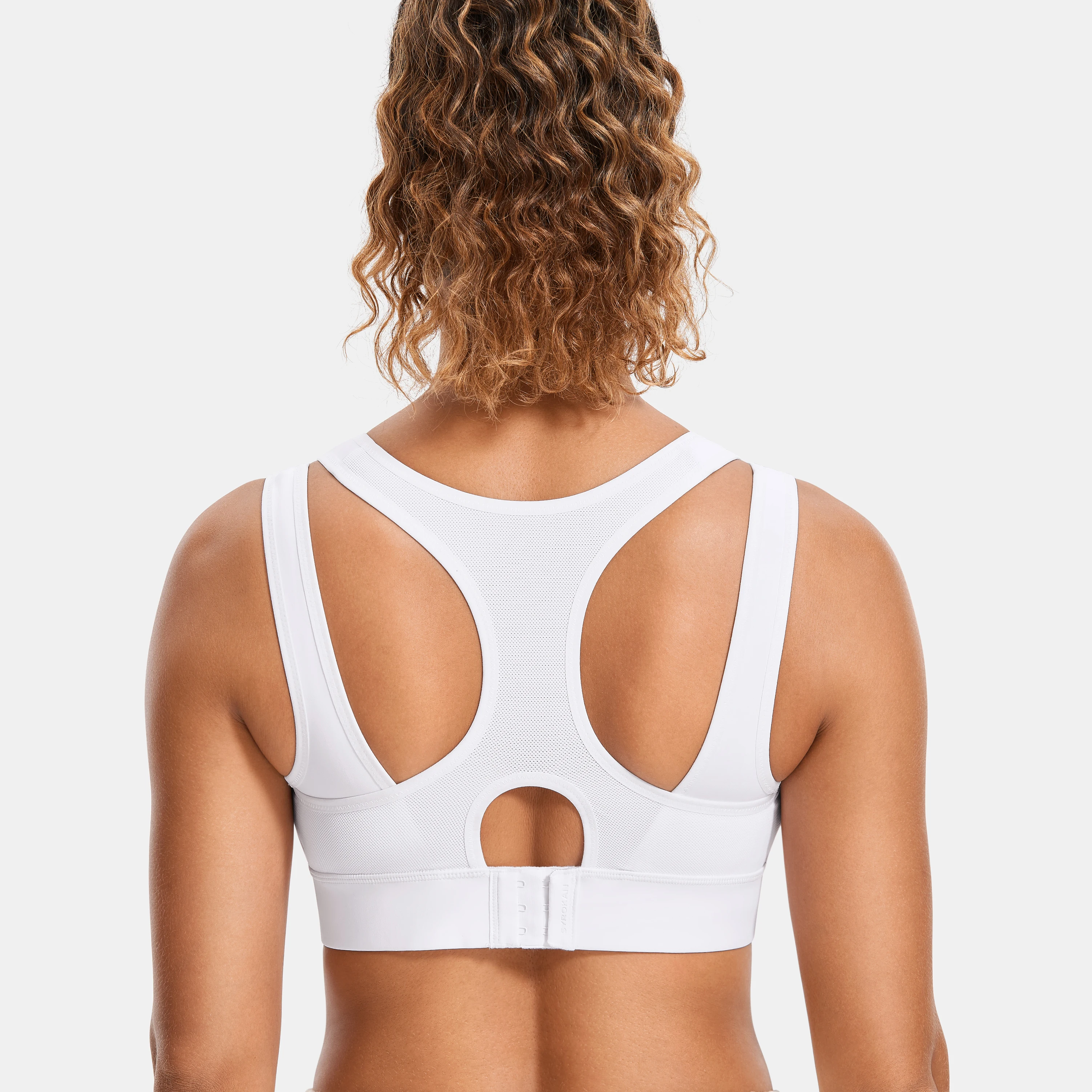 SYROKAN Women's Zip Front Wireless Racerback High Support Zipper Sports Bra