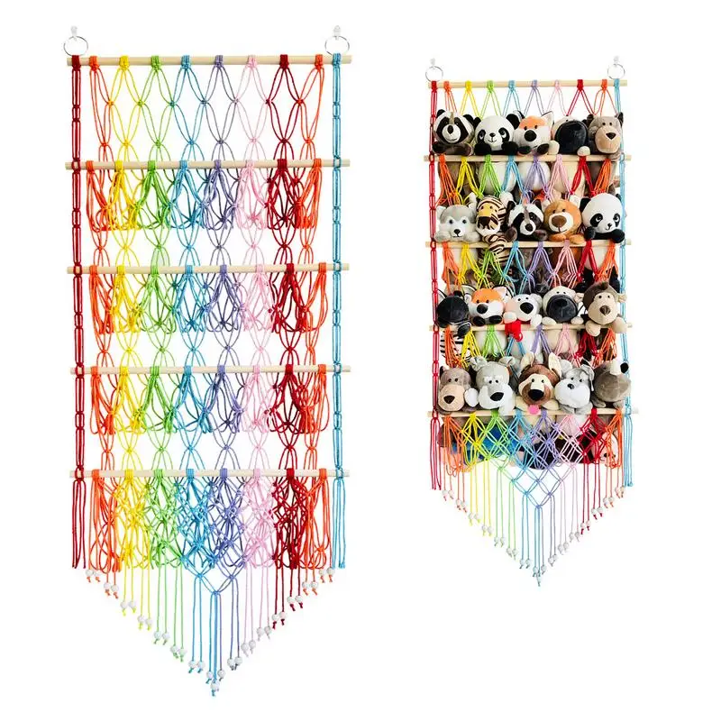 

Искусственный плюшевый гамак для хранения игрушек, подвесная хлопковая веревка, искусственный гамак, 4-слойный настенный органайзер для хранения мягких игрушек
