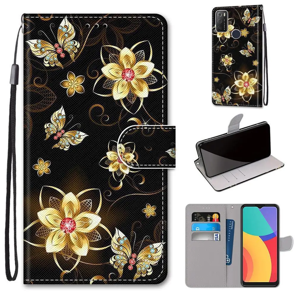 Cute Flip Case For Alcatel 1L 1S 2021 Case Leather Book Style Wallet Phone Cover For Alcatel 1S 2019 2020 Cases Anime Flower Bag