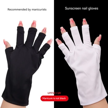 Strumenti per unghie Guanti UV anti-ultravioletti Guanti da sole neri a metà esposto a sezione corta Guanti da fototerapia con punta delle dita a metà esposta