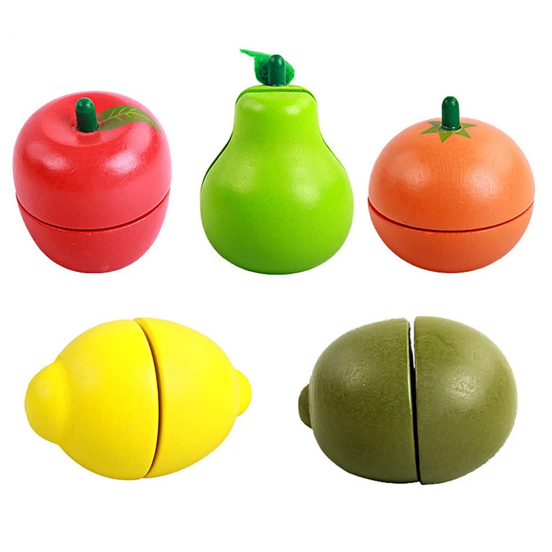 Wooden Play Food for Kids Kitchen Cutting Fruit Vegetable Set Role Pretend Play Montessori Toy for 2 3 4 5 6 Year Old Boys Girls