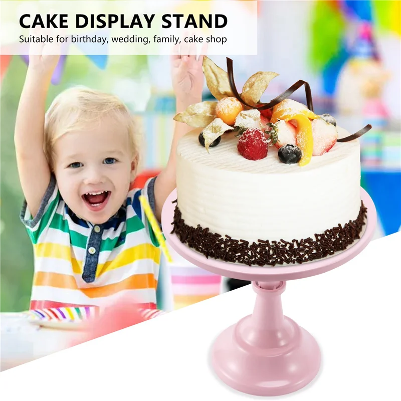 

Metal Iron Cake Stand Round Pedestal Dessert Holder Cupcake Display Rack Bakeware for Birthday Wedding Party (Pink)