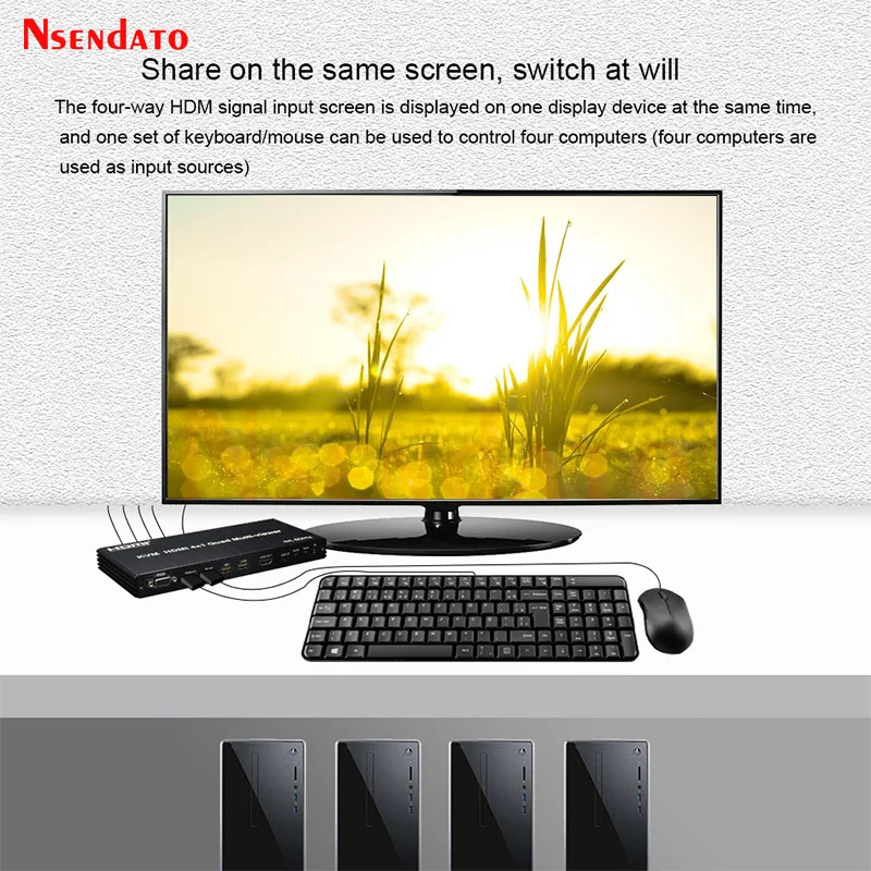 KVM HDMI Quad Splitter Screen Multiviewer 4x1 4k 60hz Multivisor HDMI KVM Quad 4x1 Seamless Segmentacion Switch For USB Keyboard