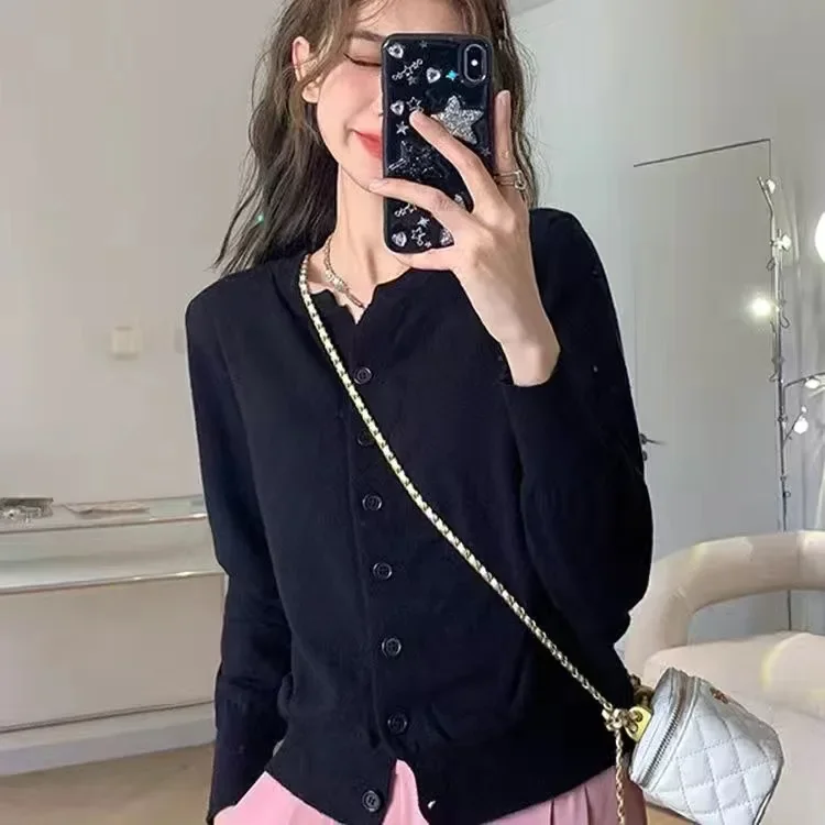 Autumn Long Sleeve Fashion Women Cardigans Sweater Knitted Coat Short Casual Single Breasted Korean Slim Chic Ladies Tops