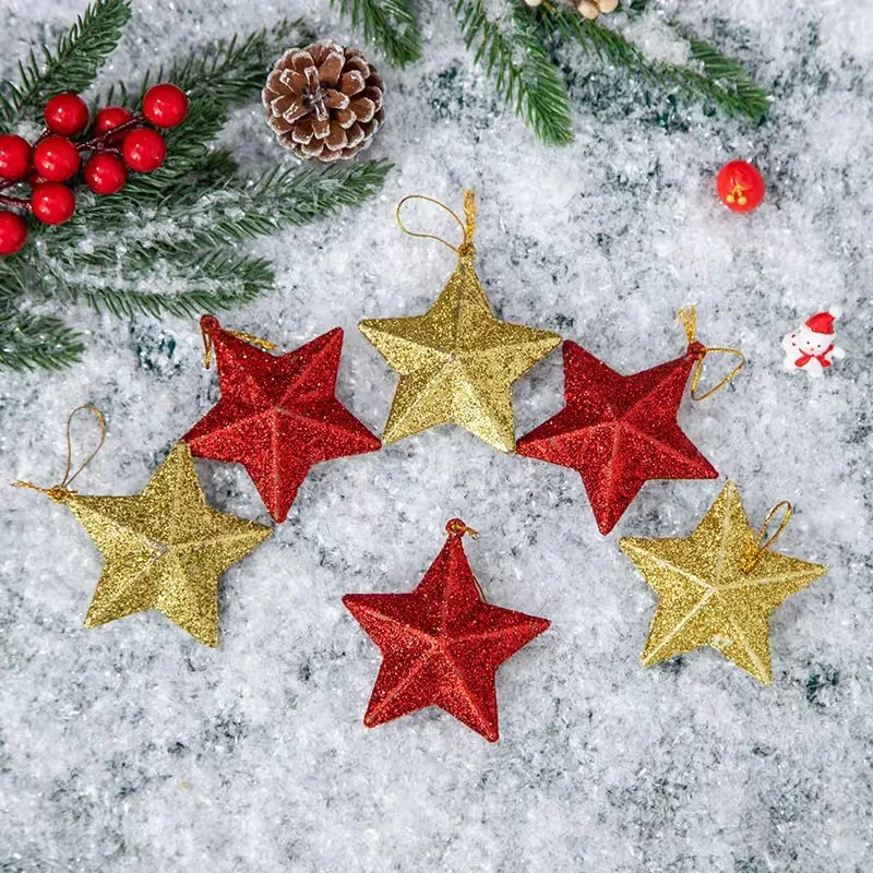 Gold Glitter Star Ornaments Christmas Tree Hanging Pendant Christmas Decorations for Home Navidad New Year Party DIY Gift