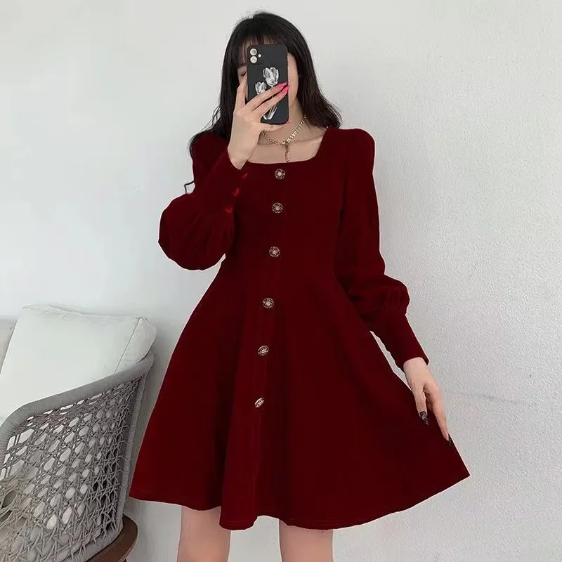 

Womens Dresses Party Evening Zipper Elegant Retro Short Dress Autumn Winter Birthday Female Black Red Long Sleeves Mini Dress