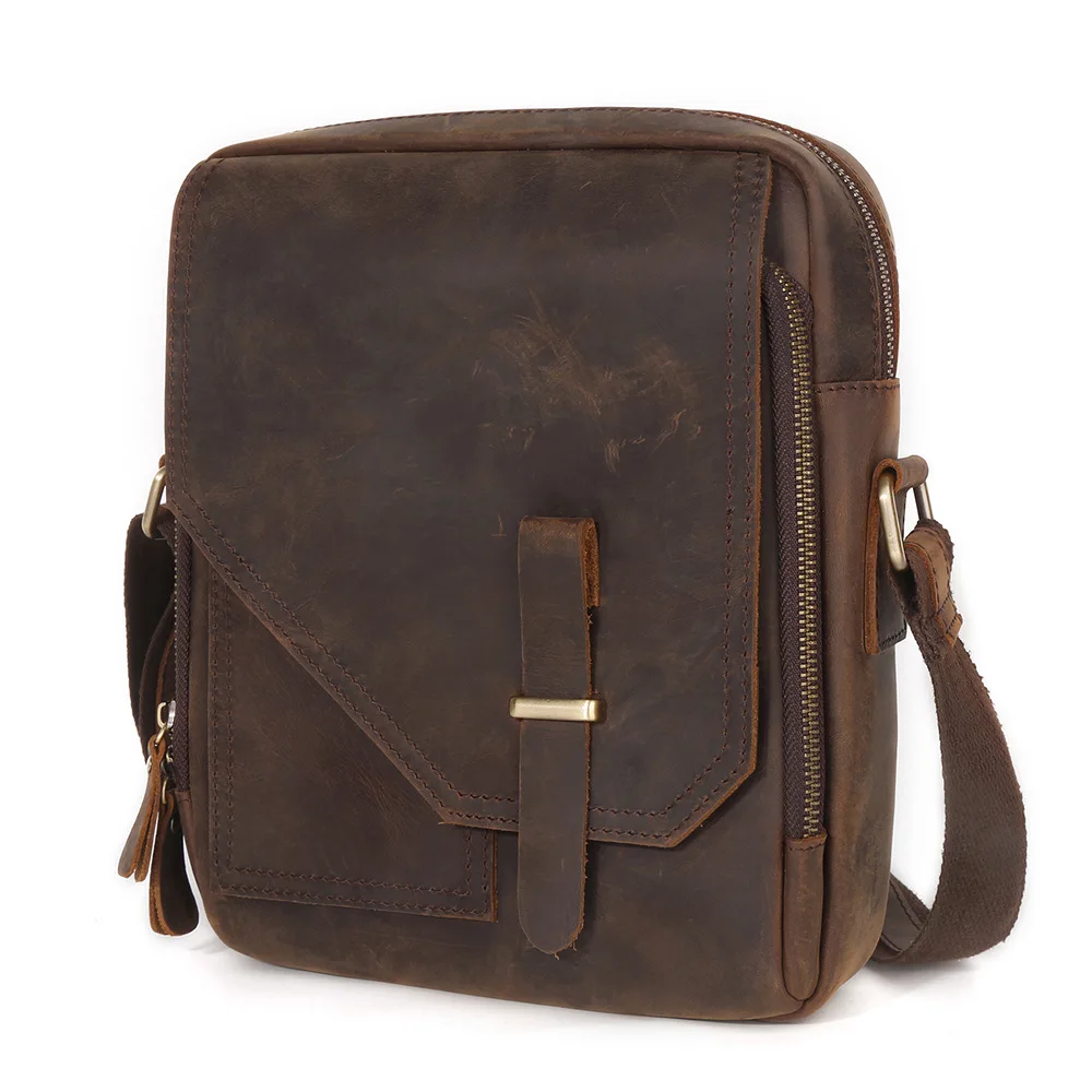 Crazy Horse Skin Retro Men's Postman Bag Men's Bag Cowhide Vertical Shoulder Bags Genuine Leather High Quality Crossbody Bag