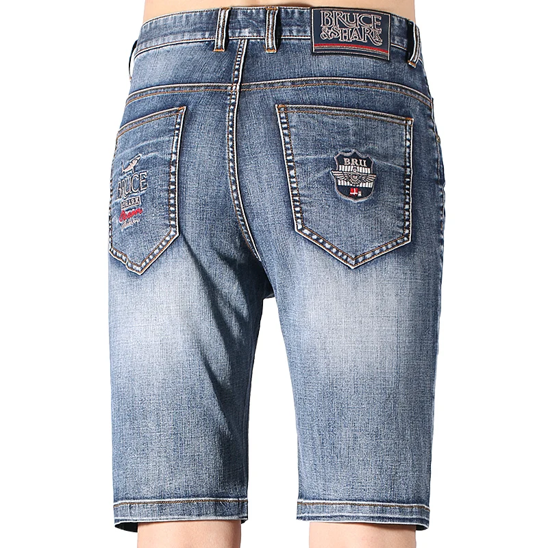 New Summer Mid Waist Jeans Shorts For Men Thin Stretch Straight Cotton Men's Shorts Fashion Knee Lenght Denim Short Big Size 40