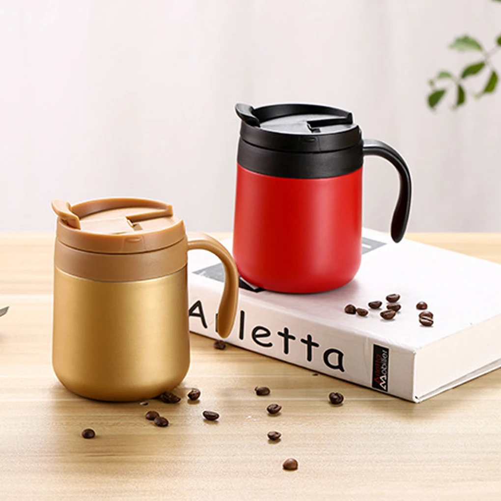 Vacuum Flask Coffee Cup Portable Home Office Camping Insulated Water Bottle Milk Thermal Mug with Handle Black 500ml