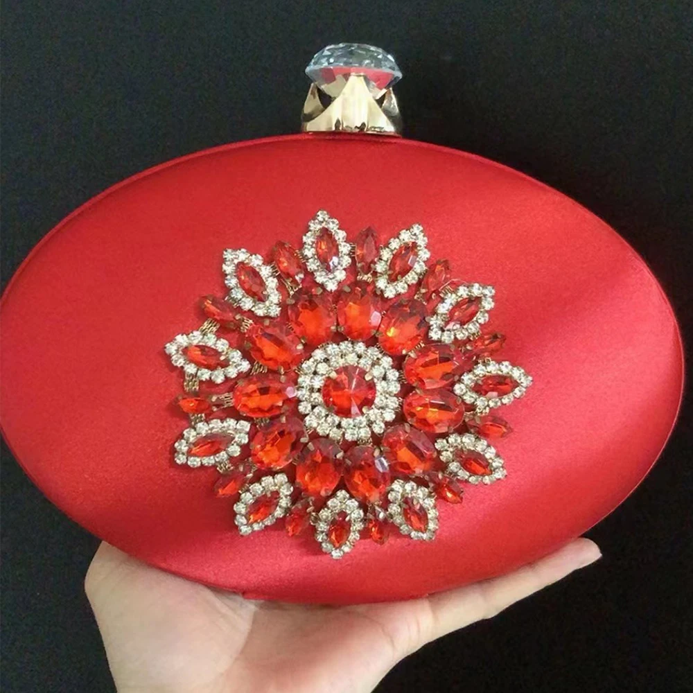 

Large Rhinestone Red Wedding Bag Velvet Diamond Flower Bridal Oval Purses Women’s Dinner Banquet Handbags Crystal Blue Clutches