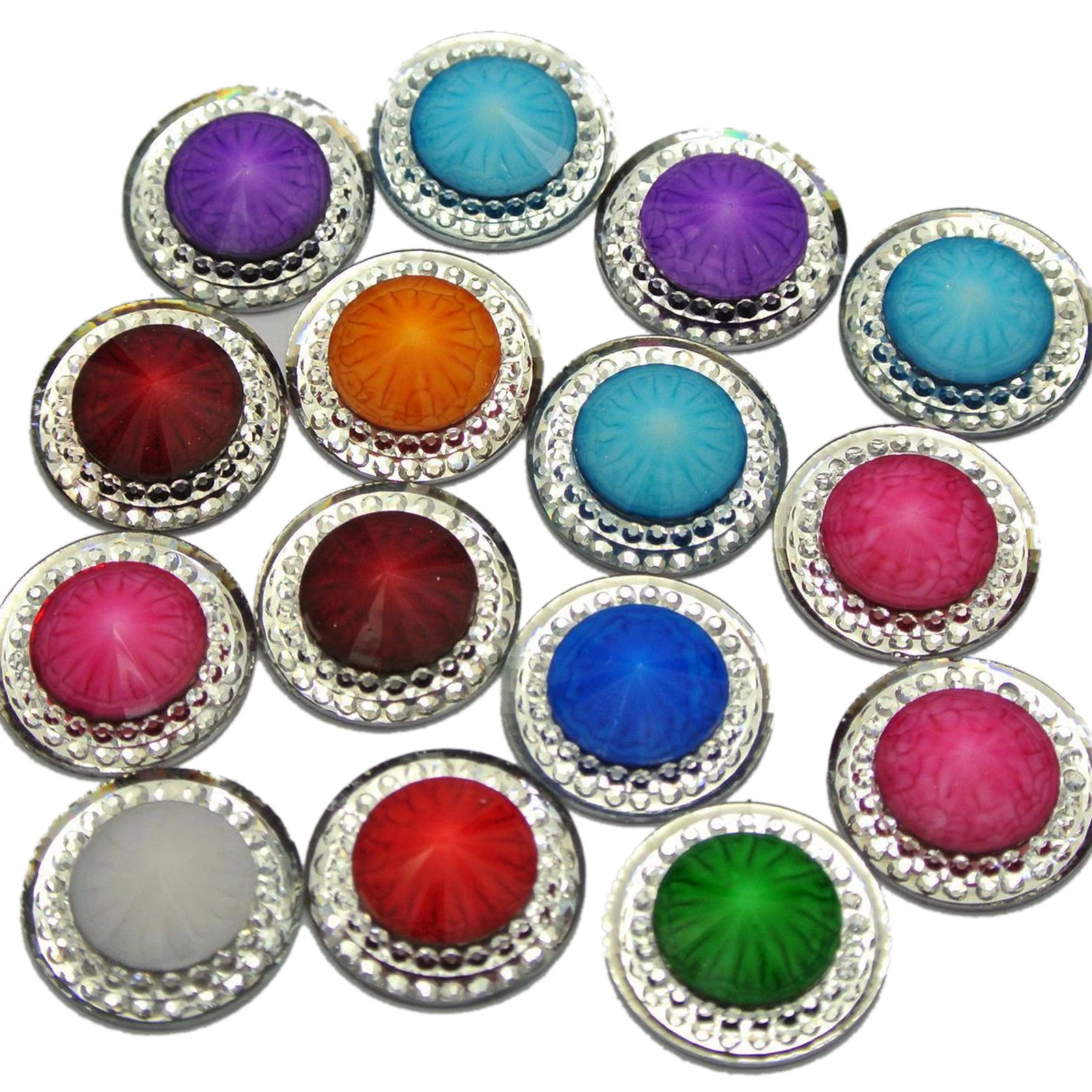 

50 Mixed Color Acrylic Flatback Round Rivoli Rhinestone Gems 18mm Pyramid Center