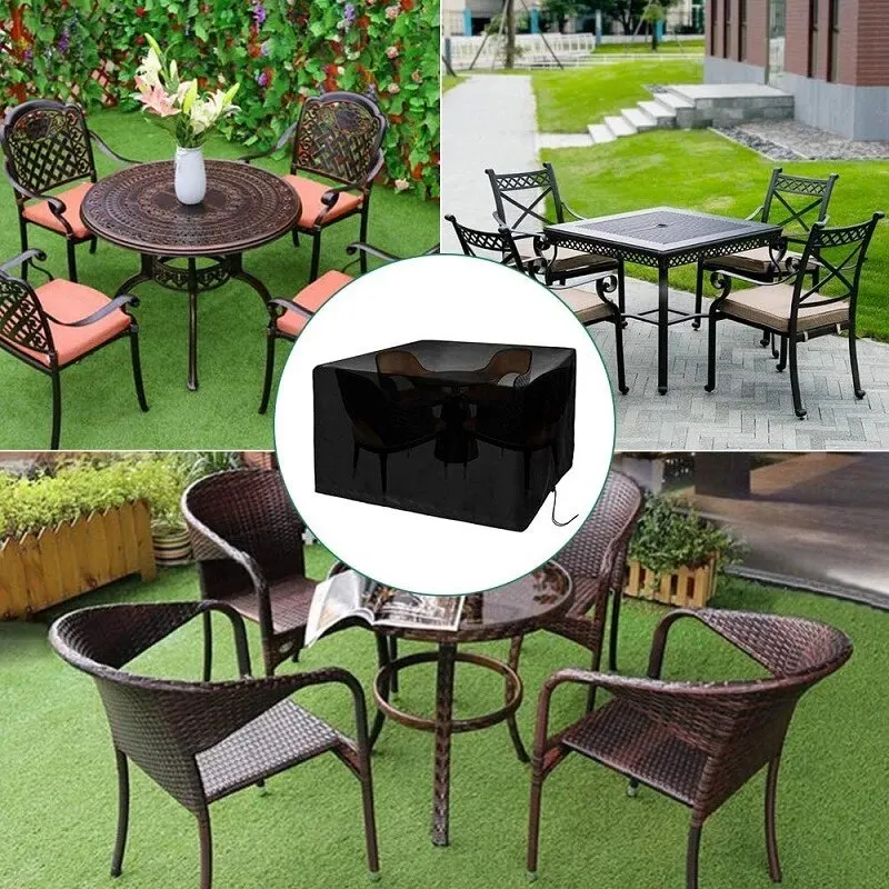 210D Outdoor Waterproof Dustproof Oxford Fabric Square Table Cover Furniture Cover Patio Garden Black Furniture
