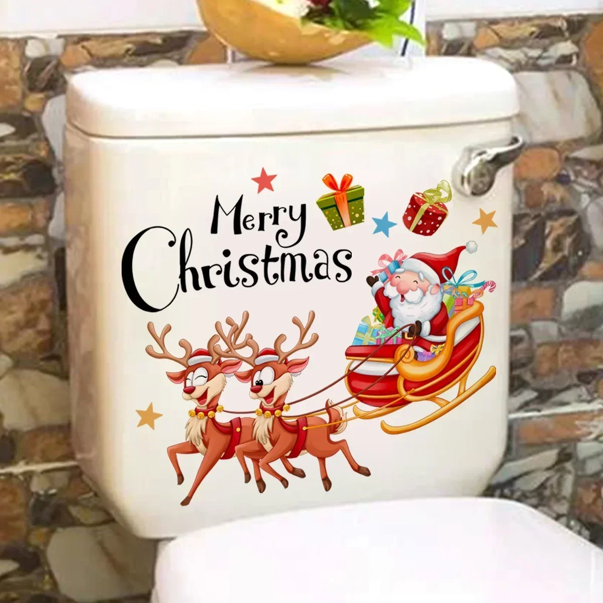 Christmas Decoration Toilet Stickers Cartoon Santa Claus Elk Toilet Cover Stickers Merry Christmas Stickers Happy New Year