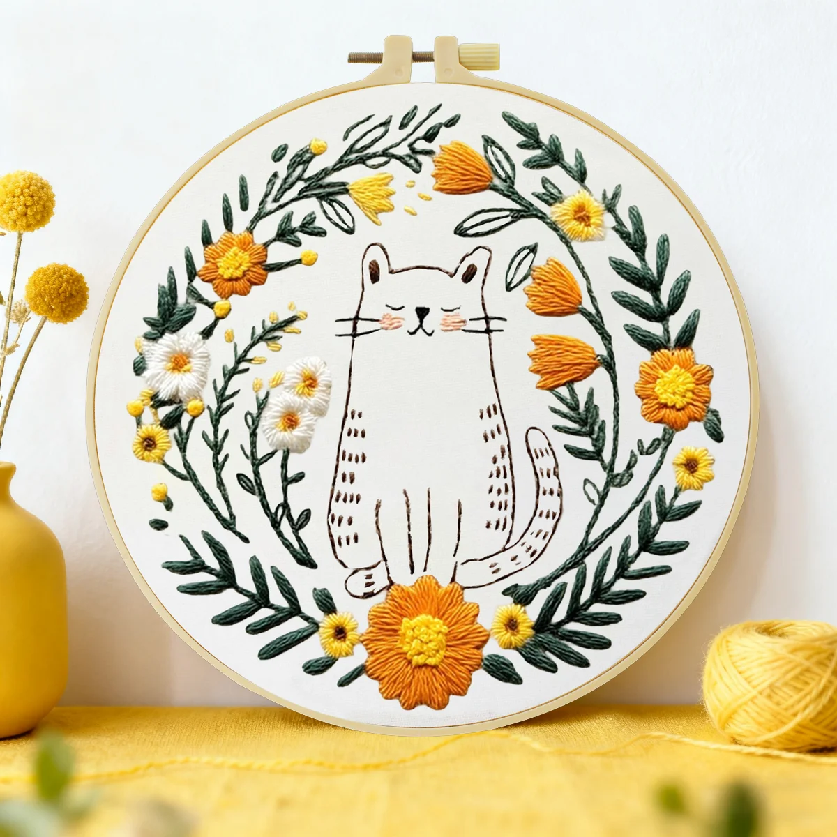 1 Stück 20X20CM/15X15CM 7,87/6,3 Zoll Katzen-Stickerei-Starter-Kit DIY-Kit DIY-Stickerei-Set Handarbeiten Nähkunst Malerei
