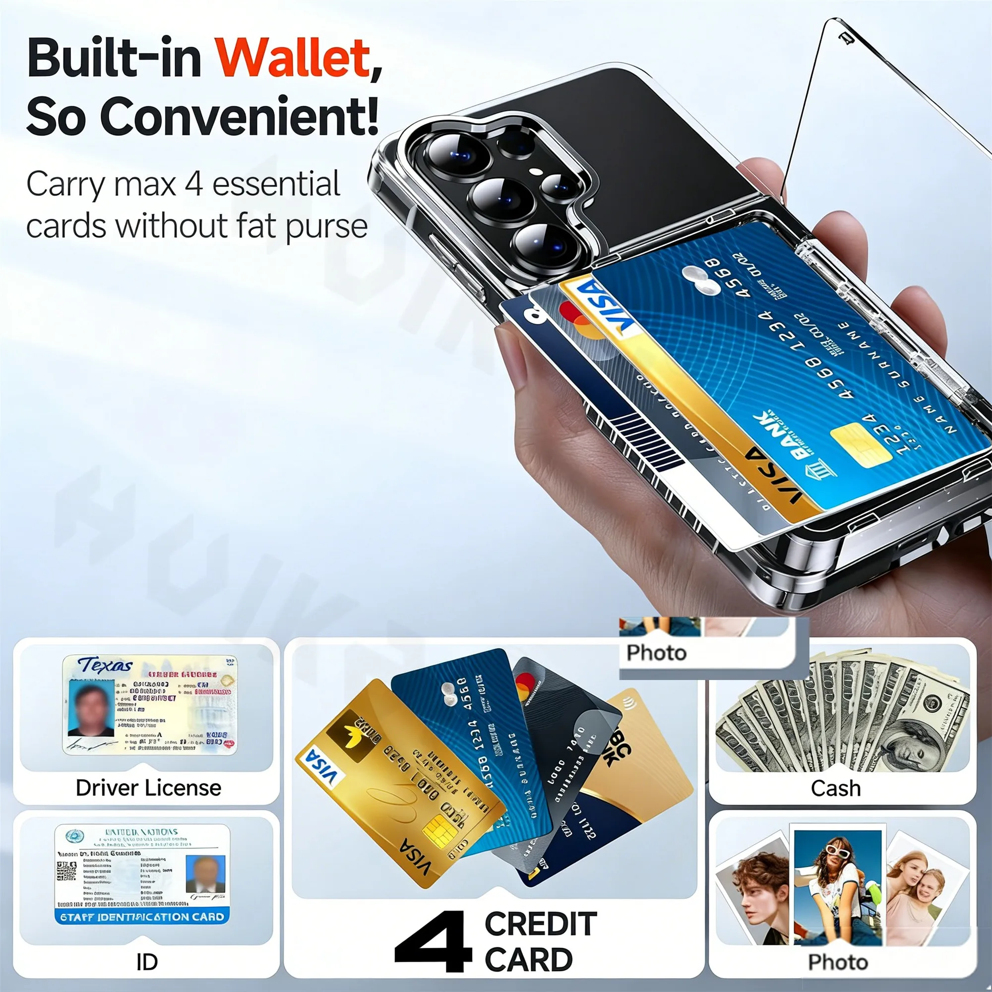 Slim Hard PC Heavy Duty Protective Wallet Card Holder Case with Slide Slot