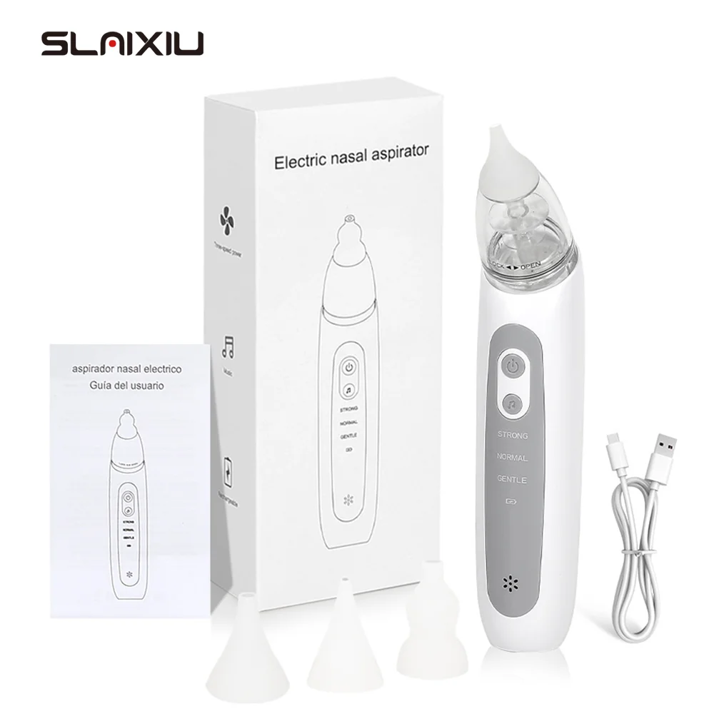 Baby Electric Nasal Aspirator Nose Suction Device with Food Grade Silicone Mouthpiece 3 Suction Modes and Soothing Music