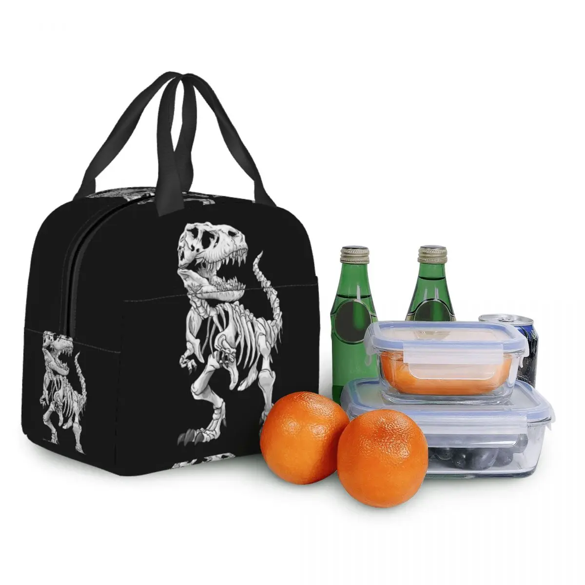 T-Rex Skeleton Dino Insulated Lunch Bag Waterproof Thermal Cooler Dinosaur Print Bento Box For Women Children School Food Bags