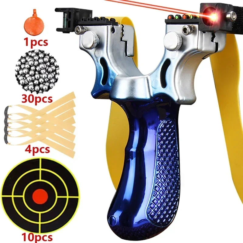 

Laser Aiming Slingsshot Anti Slip Gradient Blue Slingshot Outdoor Hunting Shooting Rubber Band Steel Ball Practice Set Caza