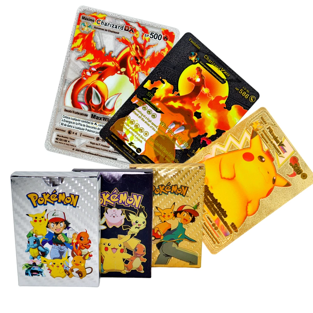 Caixa C/ 54 Cards Pokemon Folha De Ouro Cartinha Brilhante