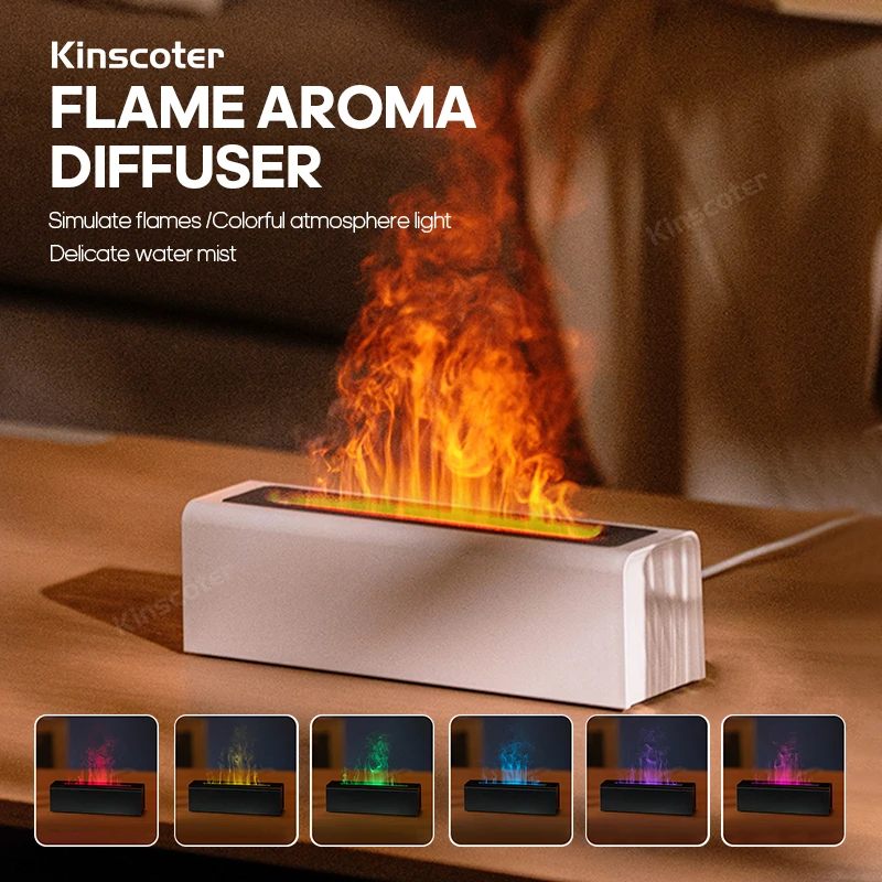 Simple Flame Aroma Diffuser Essential Oil Diffuser Air Humidifier Ultrasonic Atomiser Realistic Fire Colourful Night Light