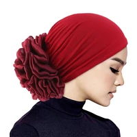 Femmes Hijabs Turban grande fleur tissu élastique bandes de cheveux chapeau bonnet dames musulman solide perte de cheveux écharpe casquette cheveux accessoires 5