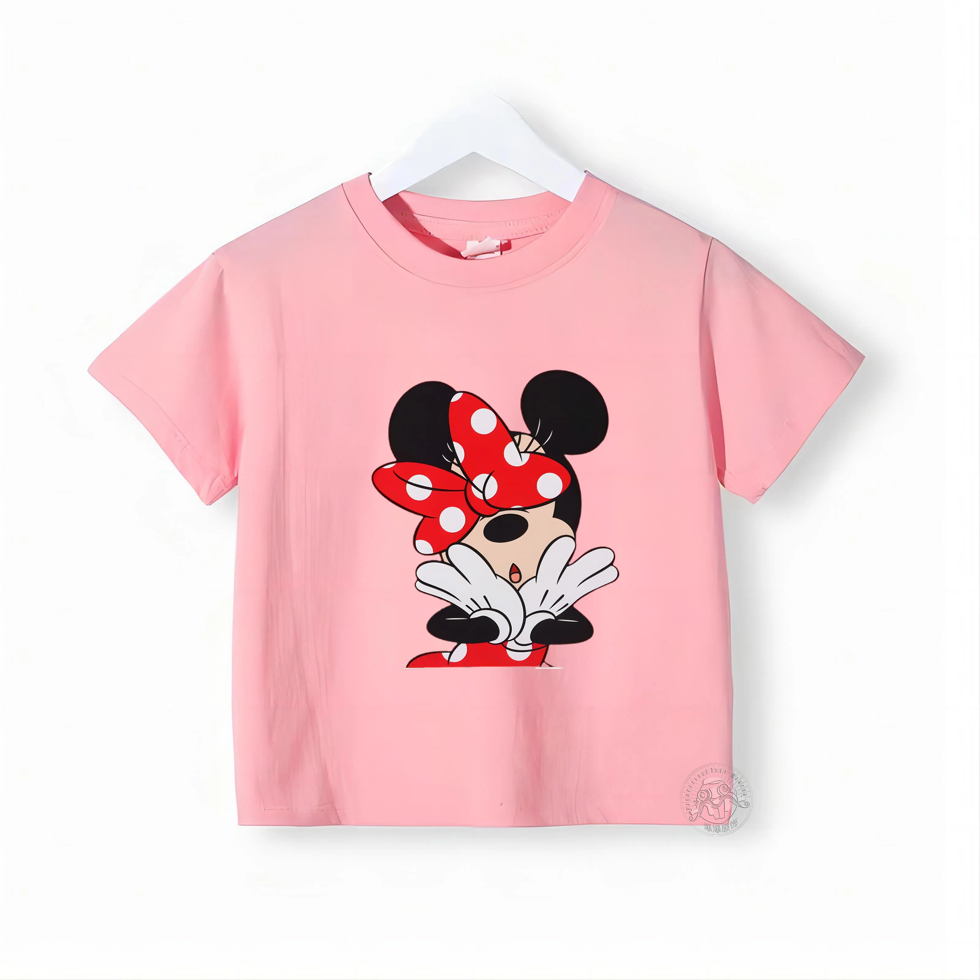 Disney Clothing 100% Cotton T-shirt Kids Summer Cute Minnie Print Crewneck T-shirt Top Boys Girls Comfortable Casual T-shirt 2