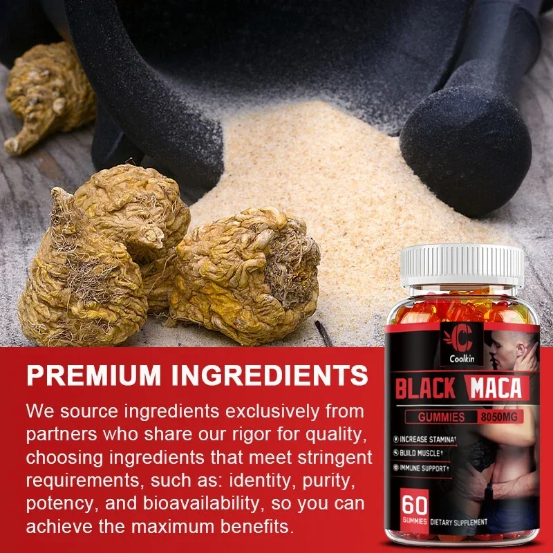 Black Maca Gummies-Performance and Mood Supplement, Supports Natural Health, Muscle Growth, Energy-60 Gummies