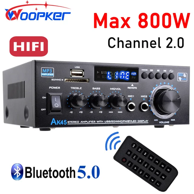 Woopker AK45 HiFi Digital Amplifier – 90Wx2 Bluetooth Surround Sound for Home & Car 1
