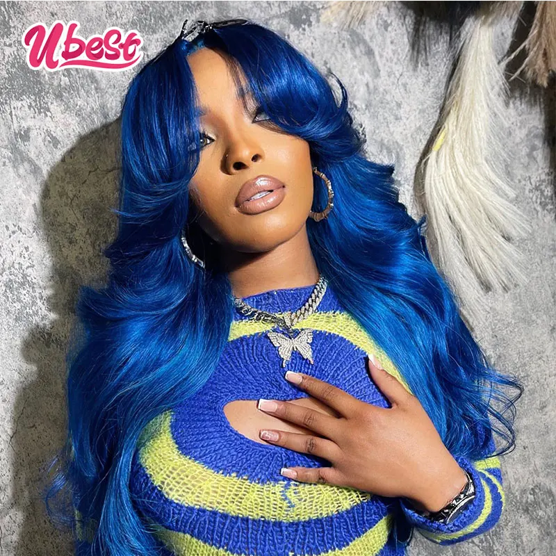 

Ubest Dark Blue Color Body Wave 13x6 Lace Front Human Hair Wigs For Women Transparent Lace Frontal Wig 30 Inch 13x4 Closure Wig