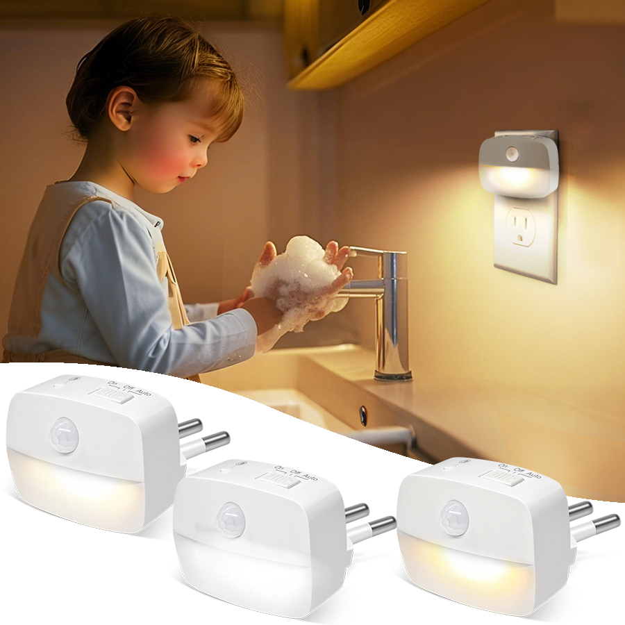 Plug in Night Light with Motion Sensor and Dusk to Dawn Sensor Mini LED Nightlight Adjustable Brightness for Bathroom Hallway