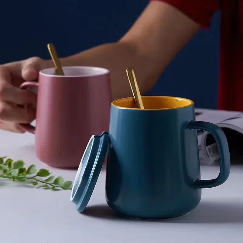Ceramic Coffee Mug with Lid and Spoon for Household