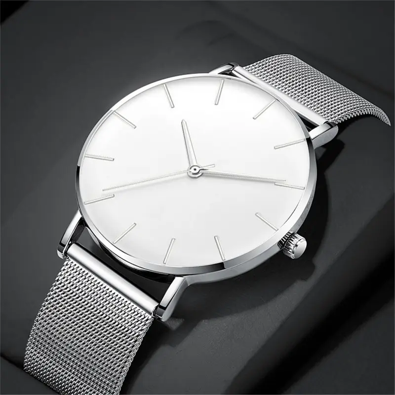 Luxury Fashion Watch Minimalist Mens Ultra Thin Stainless Steel Mesh Belt Quartz Watch Casual Man Watch