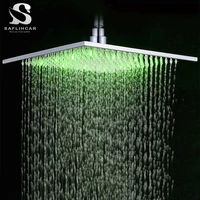 16 inch/40cm Black Rainfall Shower Head LED Light 16" Large Rainfall Faucet Head Square Brass Showerhead 3 Color Changing Head 1