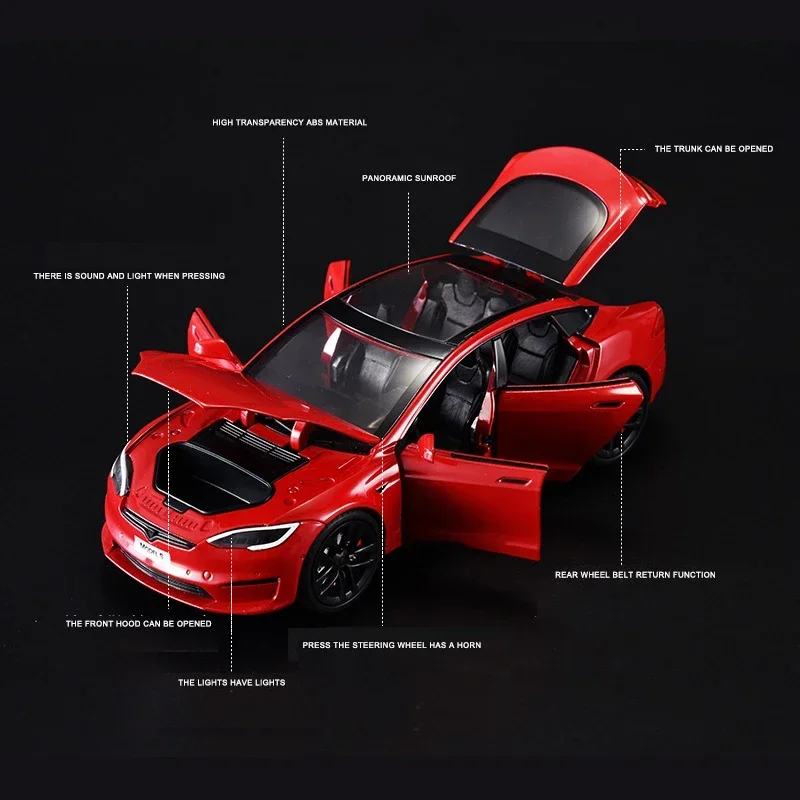 1:24 Tesla Model S  3 Tesla Y Alloy Die Cast Toy Car Model Sound and Light Children's Toy Collectibles Birthday gift 3