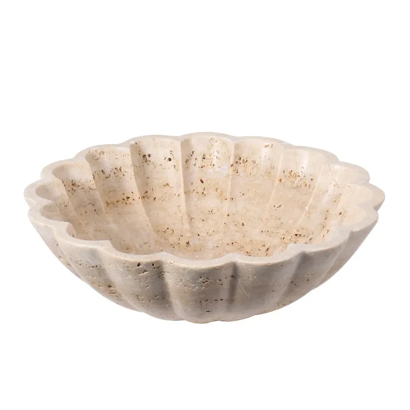 Natural Travertine Scallop Fruit Bowl Design Ornament Sample Room Home Hotel Desktop Multifunctional Storage Tray Decoration 4