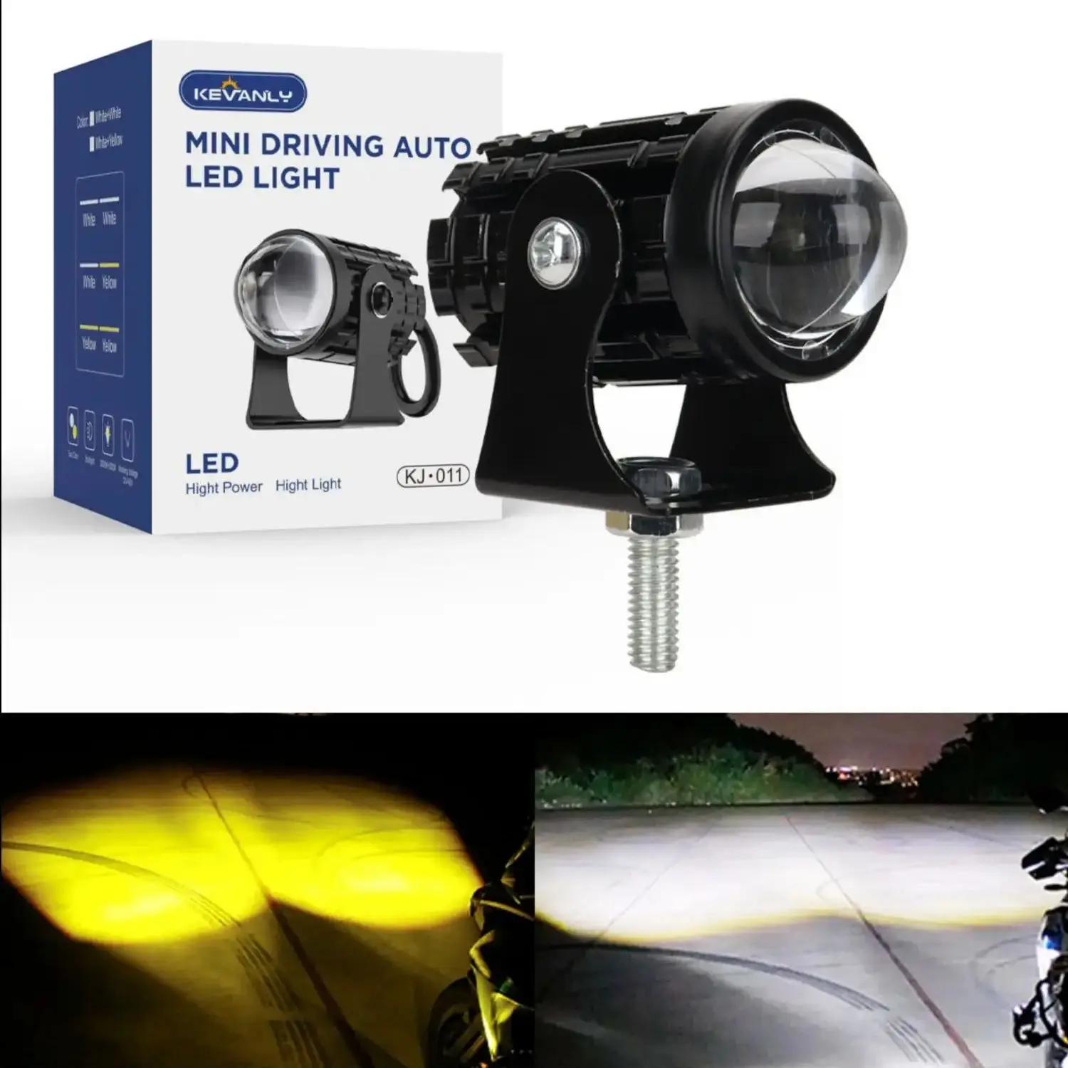 Driving Light 1PC Mini LED HeadLight Spotlight Dual Color for ATV Scooter Motorbike
