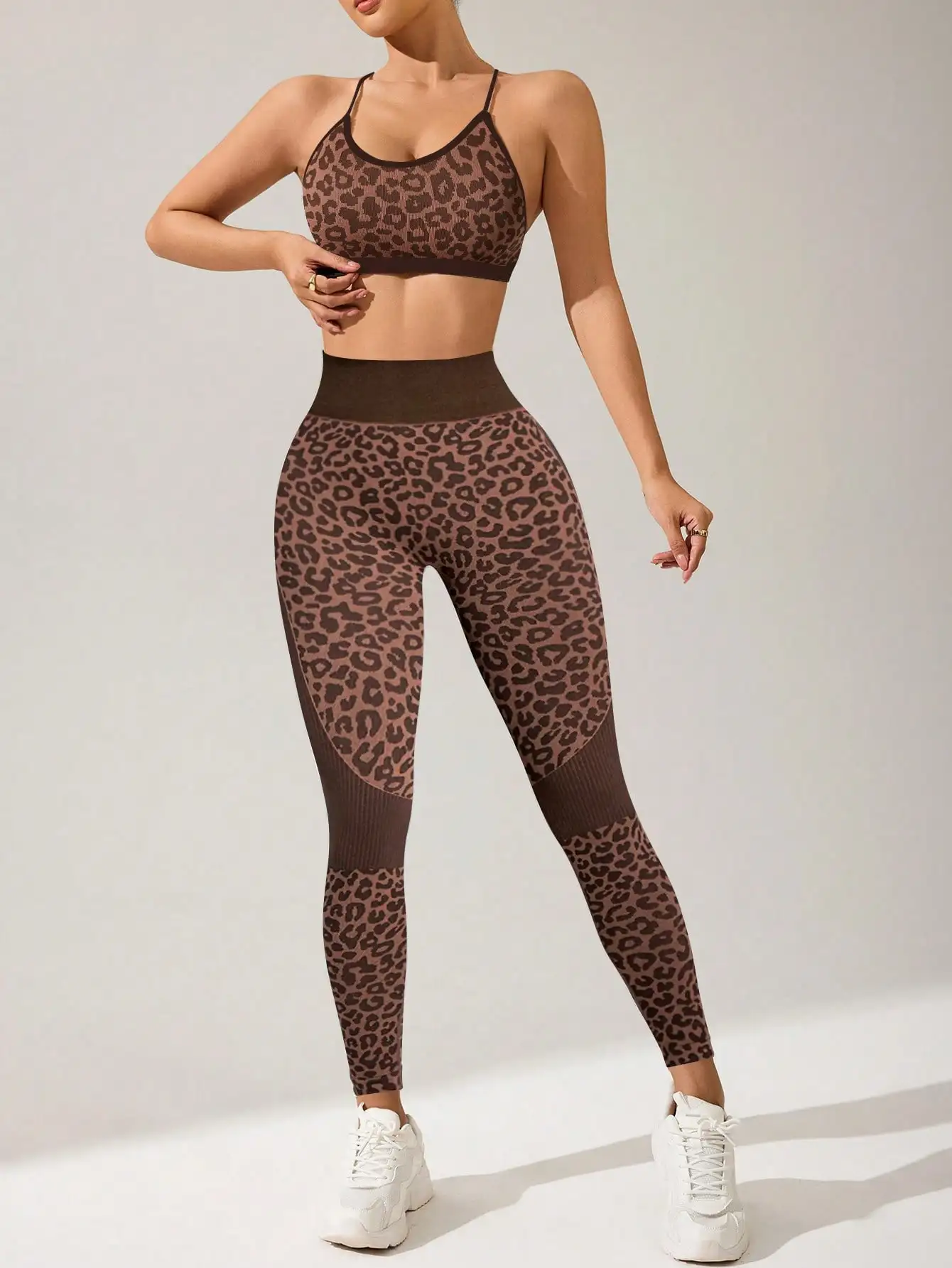 Women Leopard Print High Waist Leggings Seamless Tummy Control Workout Pants Push Up Yoga Sports Trousers 6