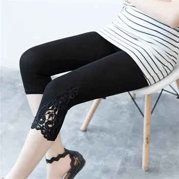 Female Slim Fitting Lace Outer Bottoming Seventh Trousers Casual Comfortable Breathable Black White Gray Summer Versatile Pants 1