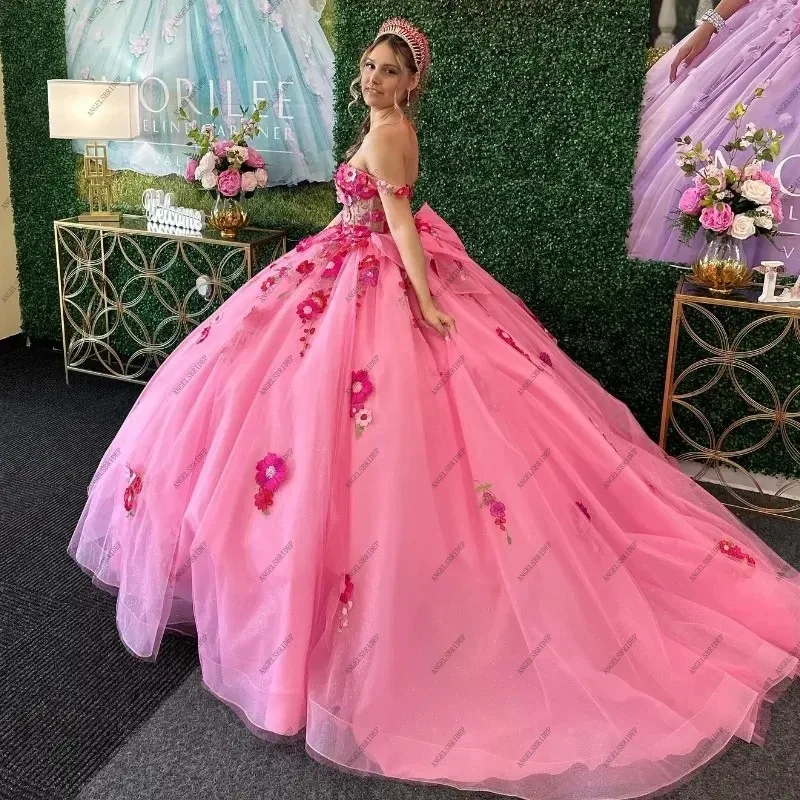 ANGELSBRIDEP ũ 3D  ø ̽ Quinceanera 巹 Tull Sweet 15 16 Prom Party vestidos de 15 Quinceanera Customized