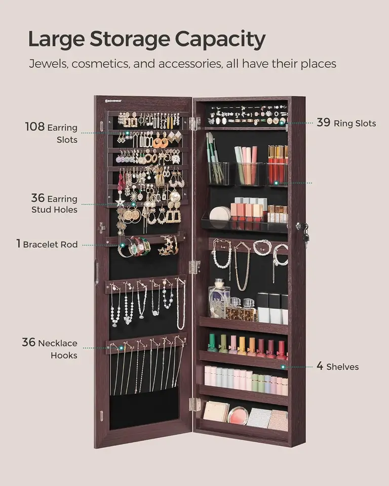 SONGMICS Jewelry Cabinet Armoire, Lockable Wall-Mounted Organizer