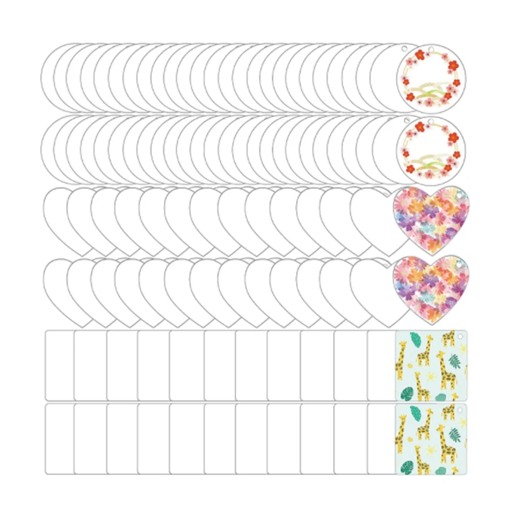 

100Pcs Acrylic Keychain Blanks Decoration Crafts Round Heart-Shaped Acrylic Blanks Keychain for DIY Keychain and Tags