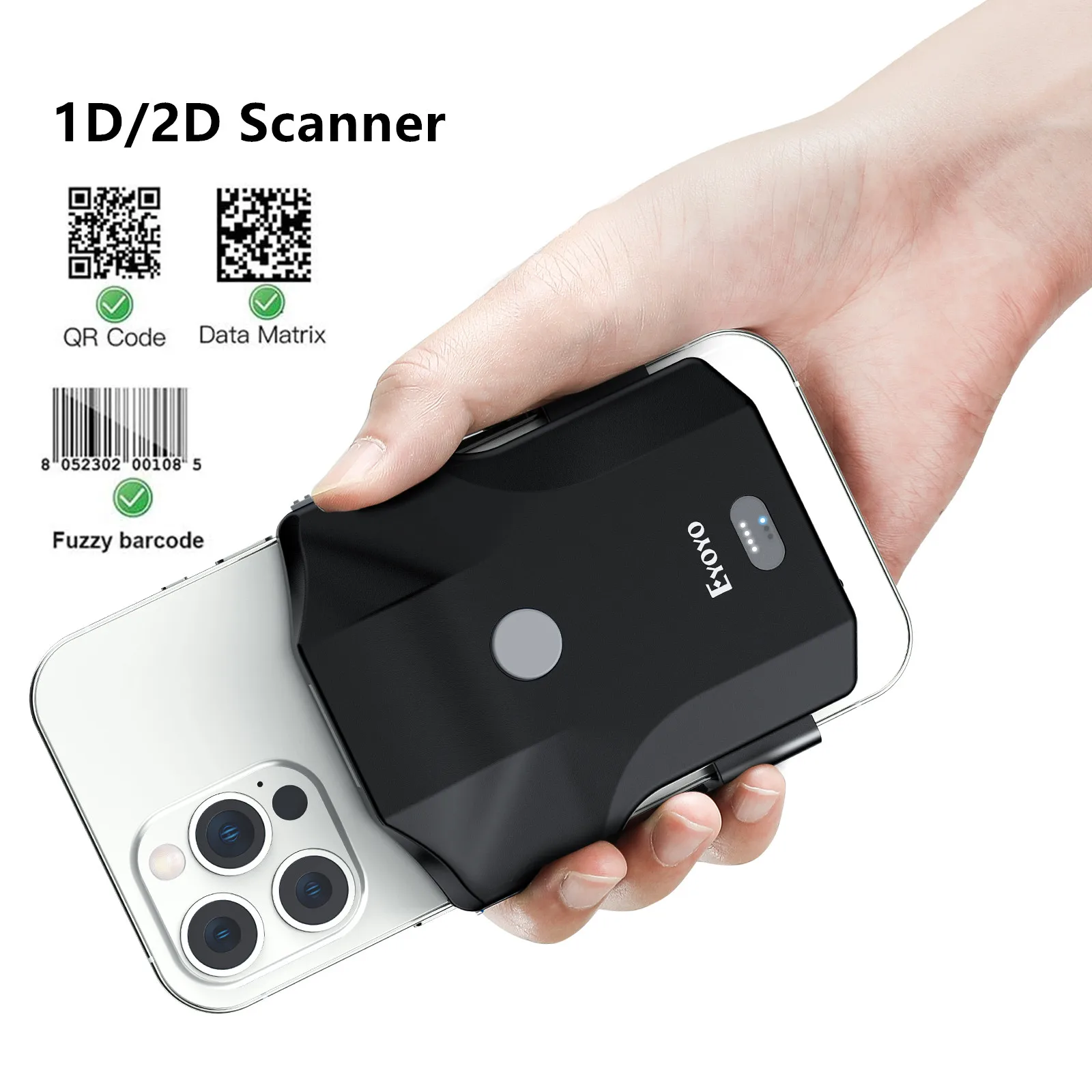 Eyoyo Barcodescanner 2D Bluetooth Back Clamp Handheld 1D QR Scanner 2,4G Wireless Barcodeleser für IPhone, Android, IOS