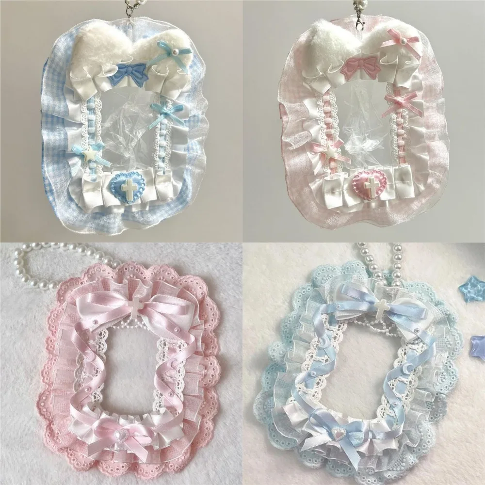 Kawaii DIY Plush Card Holder Lolita Anime Lace Photocard Case with Ribbon Idol Display Photo Protector Case Card