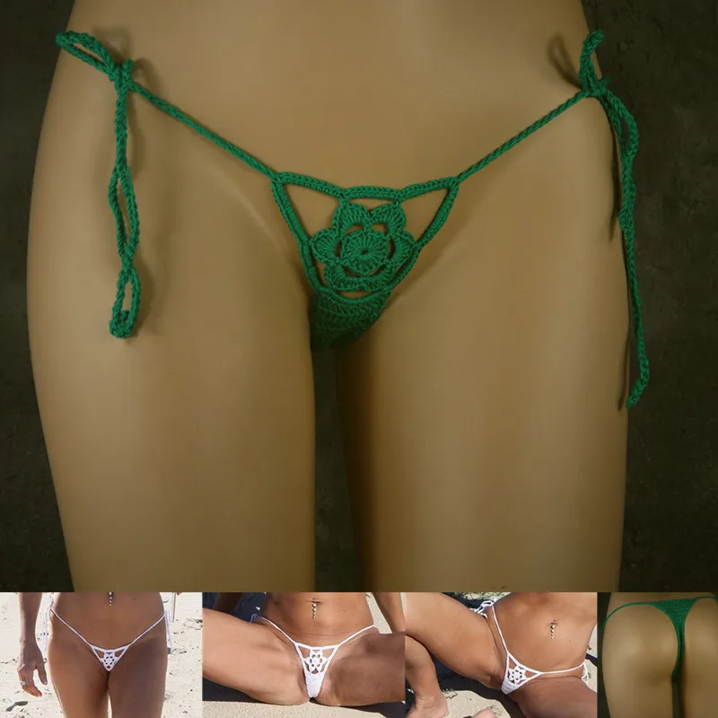 

13 Color Hand Crochet Triangle Bikini Pants Sexy European and American Women Sunbathing Swimming Trunks