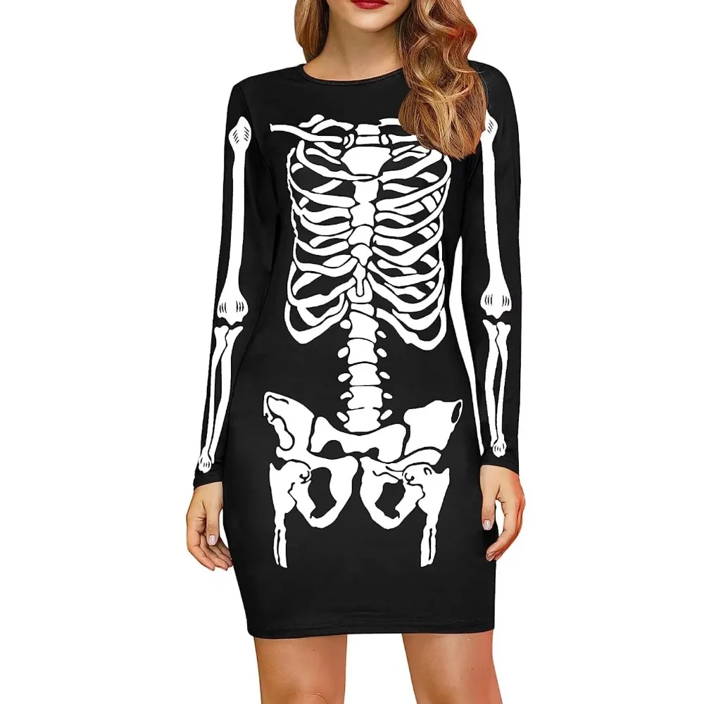 

Женское платье-карандаш с длинным рукавом, платье с черепом