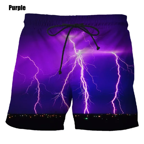 New Fashion Men's 3D Lightning Print Shorts Hip Hop Streetwear Casual Personality Style Beach Shorts 2