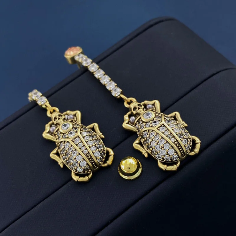 Donia Jewelry European and American Fashion Insect Titanium Steel Micro-Inlaid AAA Silver Needle Luxury Retro Long Earrings