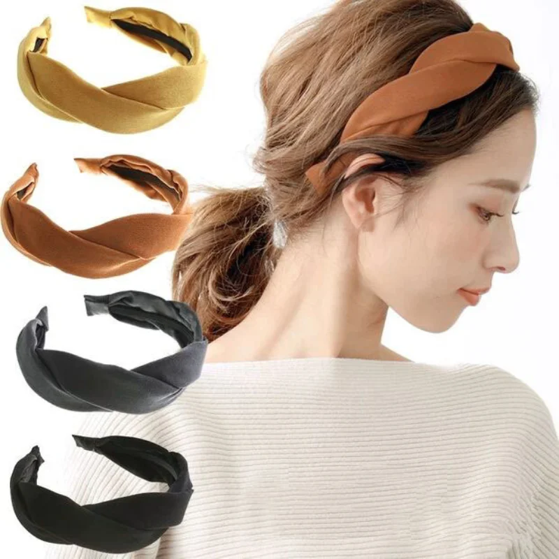 

Women Summer Wave cross wide hair hoop Turban Elastic Hair Bands Soft Solid Girls Hairband Headwear Hair Accessories
